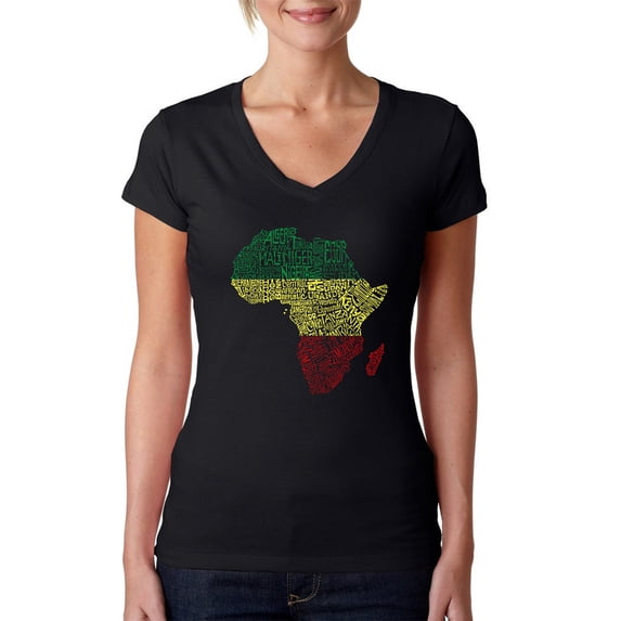 LA Pop Art Women's Word Art V-Neck T-Shirt - Countries in Africa