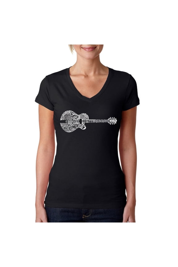Women's Word Art V-Neck T-Shirt - Country Guitar