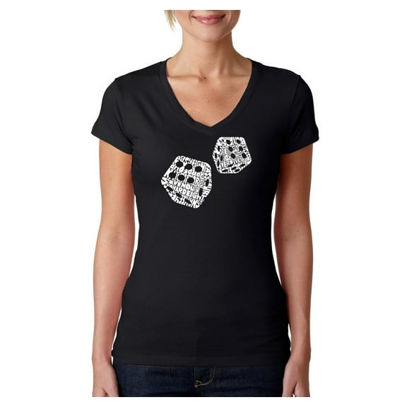 LA Pop Art Women's Word Art V-Neck T-Shirt - DIFFERENT ROLLS THROWN IN THE GAME OF CRAPS