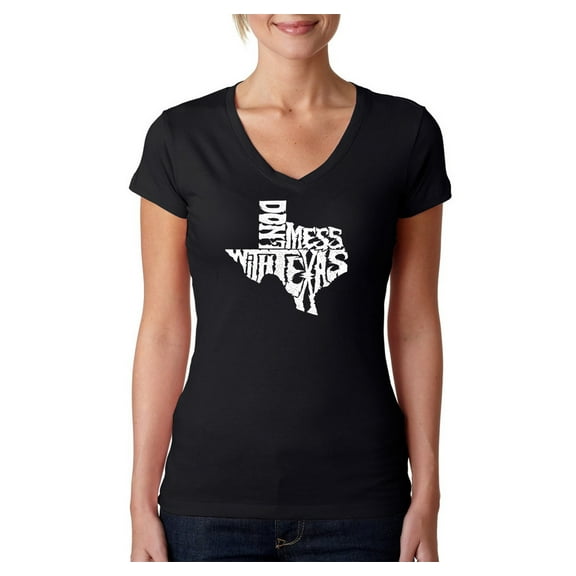 LA Pop Art Women's Word Art V-Neck T-Shirt - DONT MESS WITH TEXAS