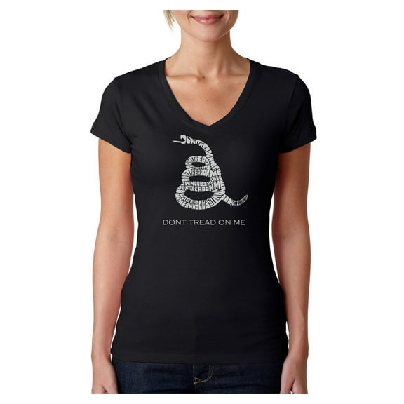 LA Pop Art Women's Word Art V-Neck T-Shirt - DONT TREAD ON ME