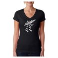 thumbnail image 1 of LA Pop Art Women's Word Art V-Neck T-Shirt - DROP BEATS NOT BOMBS, 1 of 2