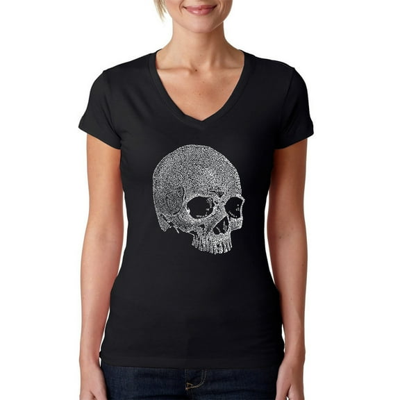 LA Pop Art Women's Word Art V-Neck T-Shirt - Dead Inside Skull