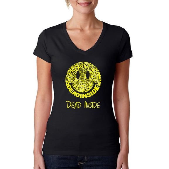 LA Pop Art Women's Word Art V-Neck T-Shirt - Dead Inside Smile