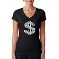 thumbnail image 1 of LA Pop Art Women's Word Art V-Neck T-Shirt - Dollar Sign, 1 of 2