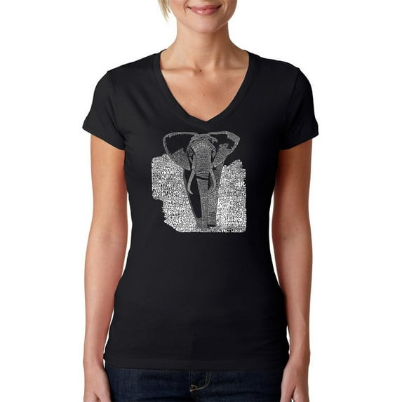 LA Pop Art Women's Word Art V-Neck T-Shirt - ELEPHANT