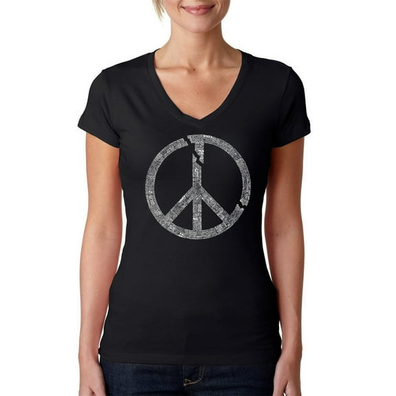 LA Pop Art Women's Word Art V-Neck T-Shirt - EVERY MAJOR WORLD CONFLICT SINCE 1770