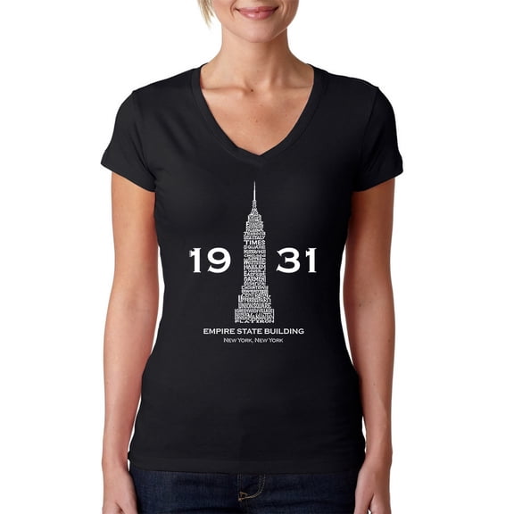 LA Pop Art Women's Word Art V-Neck T-Shirt - Empire State Building
