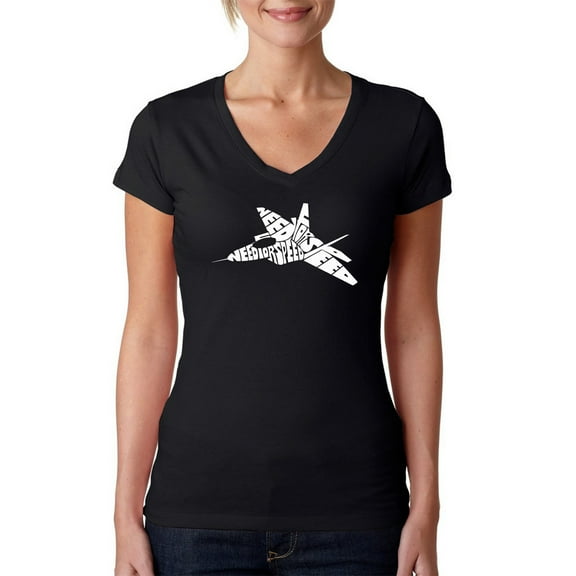 LA Pop Art Women's Word Art V-Neck T-Shirt - FIGHTER JET - NEED FOR SPEED