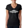 thumbnail image 1 of LA Pop Art Women's Word Art V-Neck T-Shirt - Flying Saucer UFO, 1 of 2