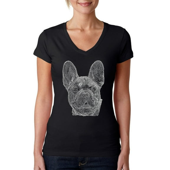 LA Pop Art Women's Word Art V-Neck T-Shirt - French Bulldog