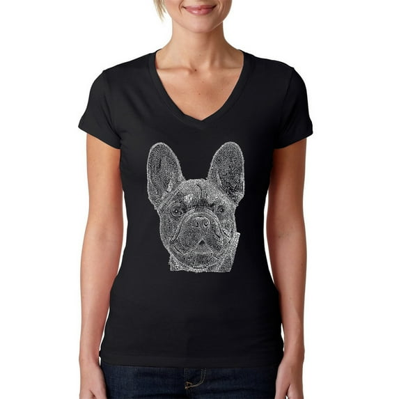 LA Pop Art Women's Word Art V-Neck T-Shirt - French Bulldog