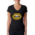 thumbnail image 1 of LA Pop Art Women's Word Art V-Neck T-Shirt - Gold Digger Lips, 1 of 2