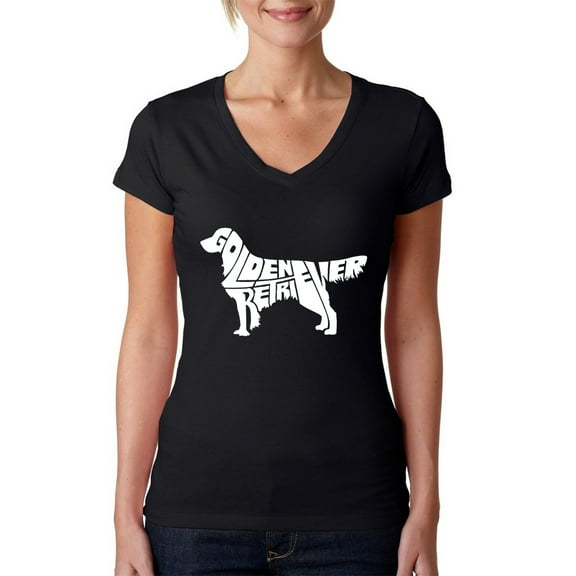 LA Pop Art Women's Word Art V-Neck T-Shirt - Golden Retreiver
