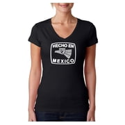 LA Pop Art Womens Word Art V-Neck T-Shirt - HECHO EN MEXICO