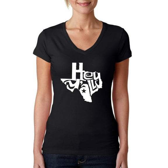 LA Pop Art Women's Word Art V-Neck T-Shirt - Hey Yall