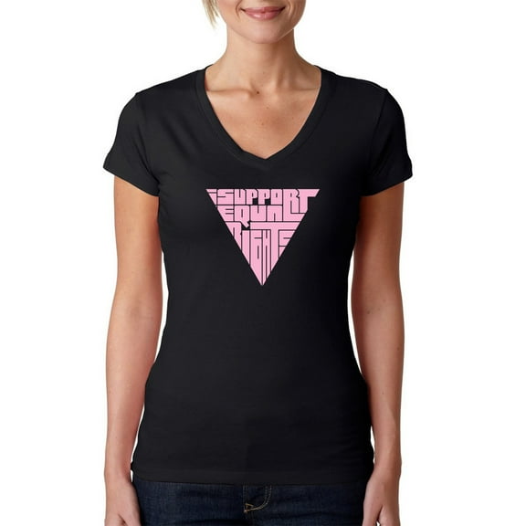 LA Pop Art Women's Word Art V-Neck T-Shirt - I SUPPORT EQUAL RIGHTS
