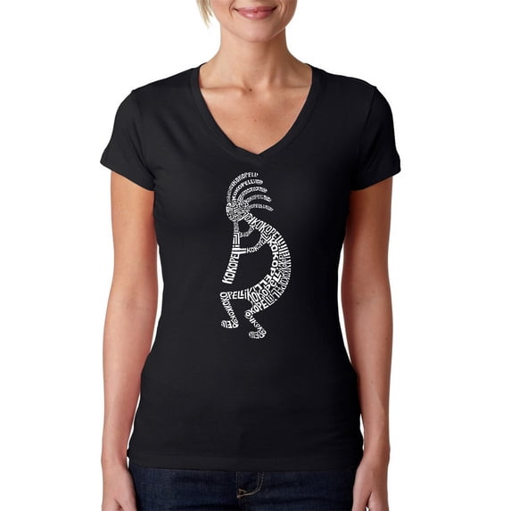 LA Pop Art Women's Word Art V-Neck T-Shirt - Kokopelli