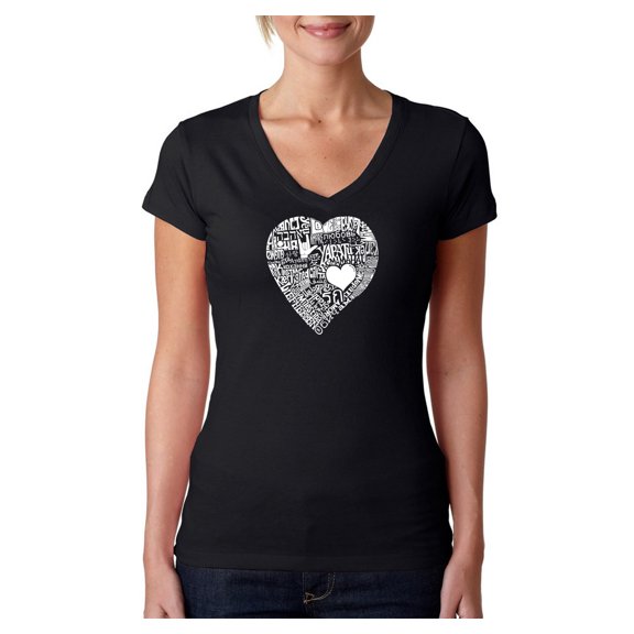 LA Pop Art Women's Word Art V-Neck T-Shirt - LOVE IN 44 DIFFERENT LANGUAGES