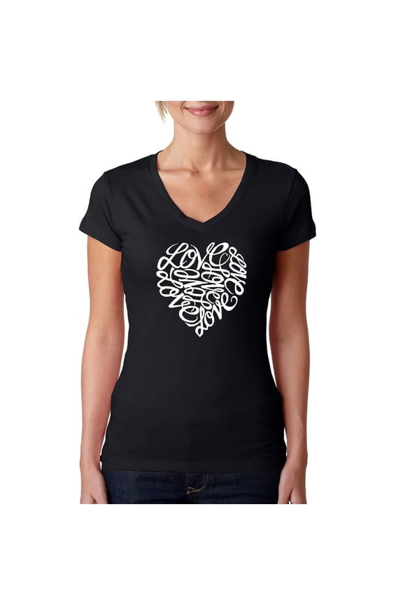 Women's Word Art V-Neck T-Shirt - LOVE
