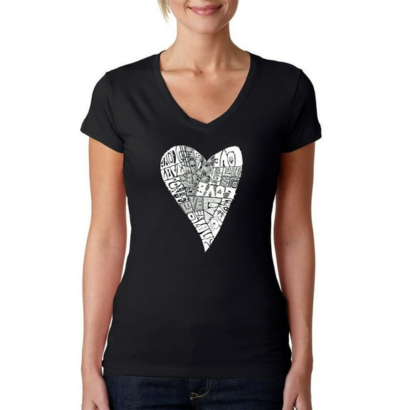 LA Pop Art Women's Word Art V-Neck T-Shirt - Lots of Love