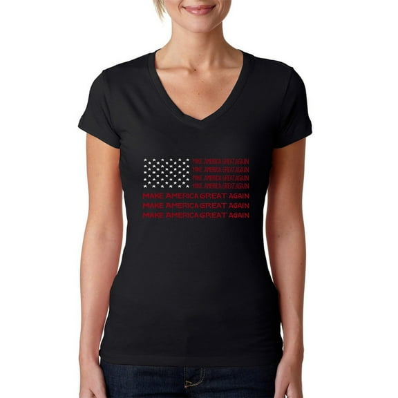 LA Pop Art Women's Word Art V-Neck T-Shirt - Maga Flag