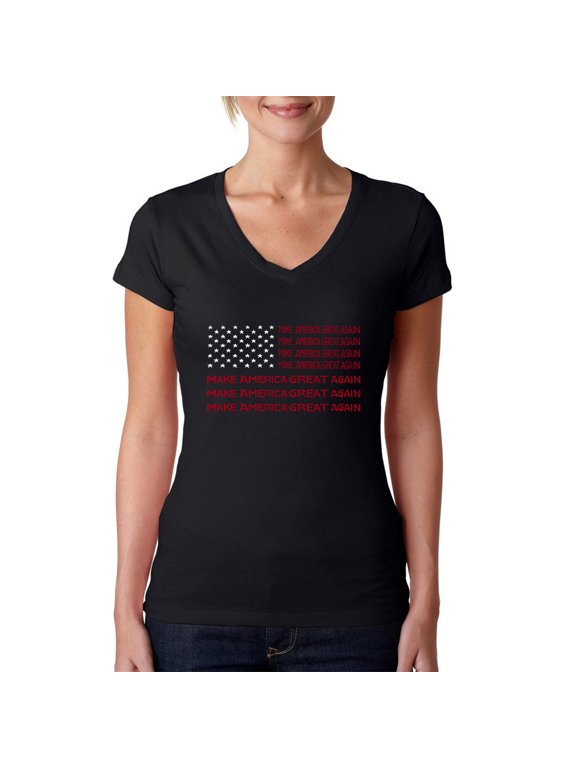 Women's Word Art V-Neck T-Shirt - Maga Flag