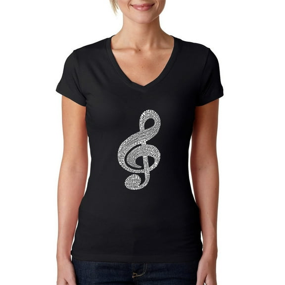 LA Pop Art Women's Word Art V-Neck T-Shirt - Music Note