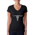 thumbnail image 1 of LA Pop Art Women's Word Art V-Neck T-Shirt - Names of Legendary Outlaws, 1 of 2