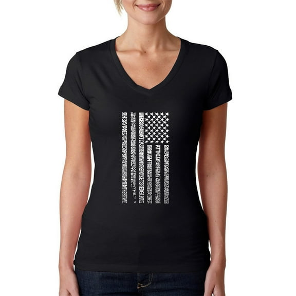 LA Pop Art Women's Word Art V-Neck T-Shirt - National Anthem Flag