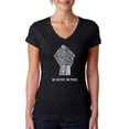thumbnail image 1 of LA Pop Art Women's Word Art V-Neck T-Shirt - No Justice, No Peace, 1 of 2