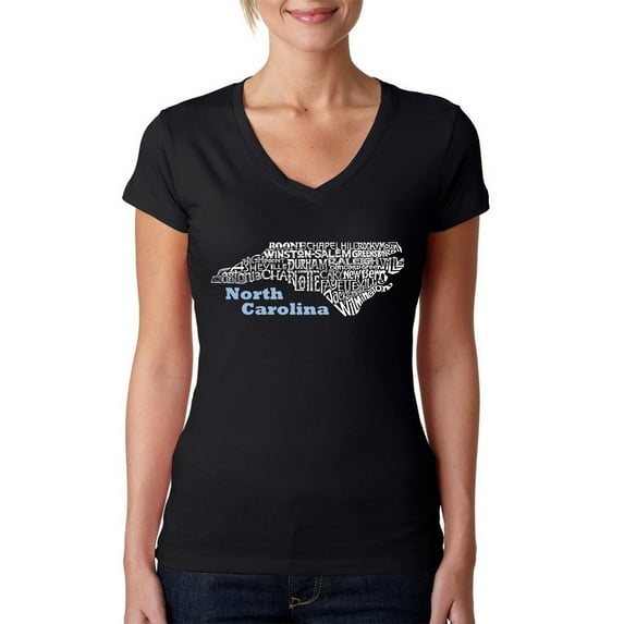 LA Pop Art Women's Word Art V-Neck T-Shirt - North Carolina