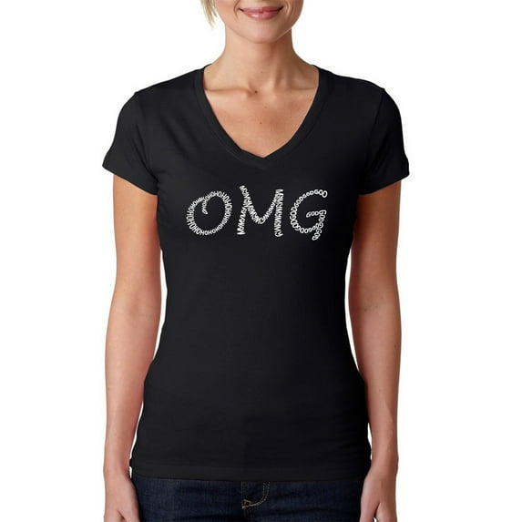 LA Pop Art Women's Word Art V-Neck T-Shirt - OMG