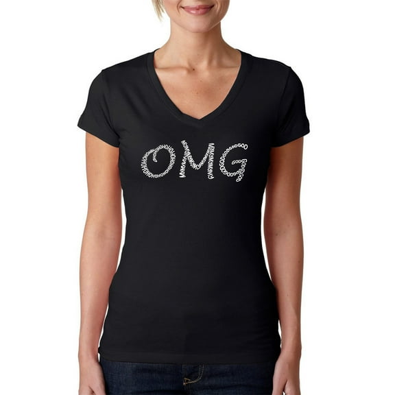 LA Pop Art Women's Word Art V-Neck T-Shirt - OMG