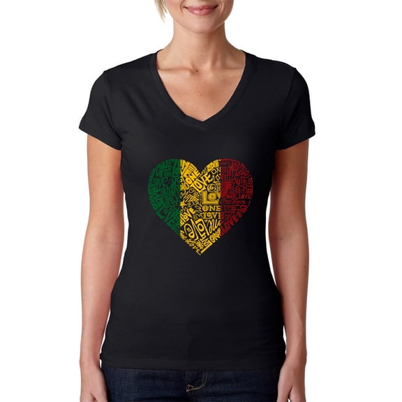 LA Pop Art Women's Word Art V-Neck T-Shirt - One Love Heart