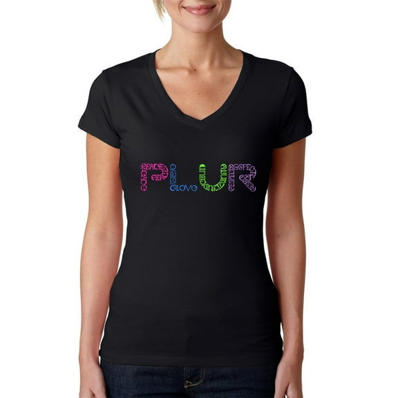 LA Pop Art Women's Word Art V-Neck T-Shirt - PLUR