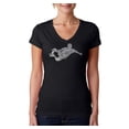 thumbnail image 1 of LA Pop Art Women's Word Art V-Neck T-Shirt - POPULAR SKATING MOVES & TRICKS, 1 of 2