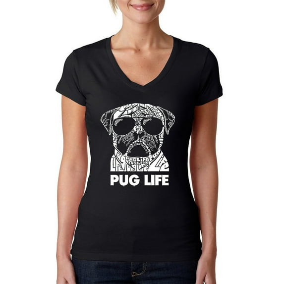 LA Pop Art Women's Word Art V-Neck T-Shirt - Pug Life