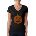 thumbnail image 1 of LA Pop Art Women's Word Art V-Neck T-Shirt - Pumpkin, 1 of 1