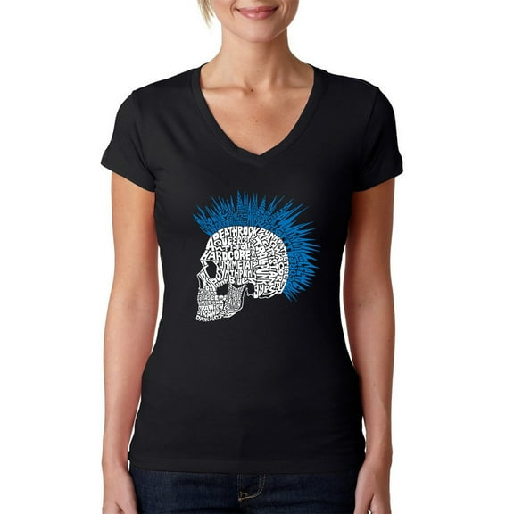LA Pop Art Women's Word Art V-Neck T-Shirt - Punk Mohawk
