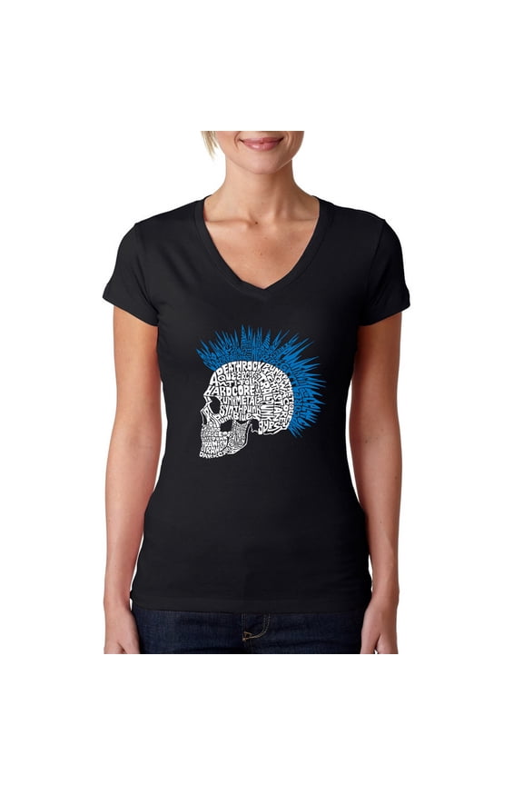 Women's Word Art V-Neck T-Shirt - Punk Mohawk