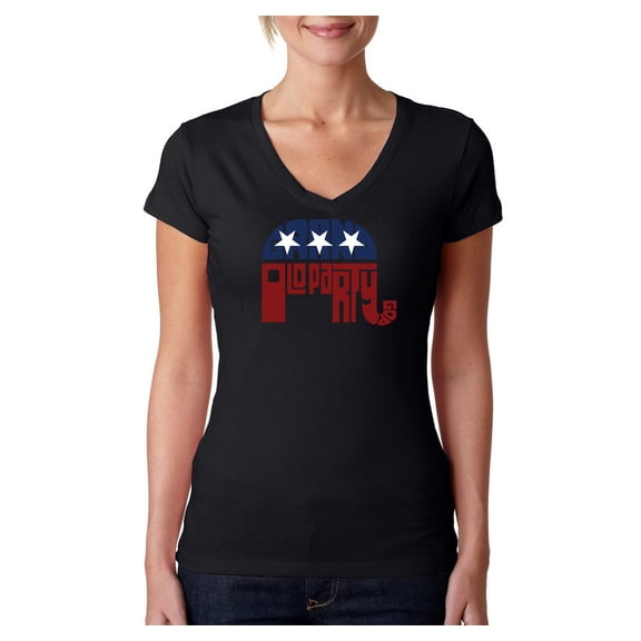 LA Pop Art Women's Word Art V-Neck T-Shirt - REPUBLICAN - GRAND OLD PARTY