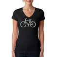 thumbnail image 1 of LA Pop Art Women's Word Art V-Neck T-Shirt - SAVE A PLANET, RIDE A BIKE, 1 of 2