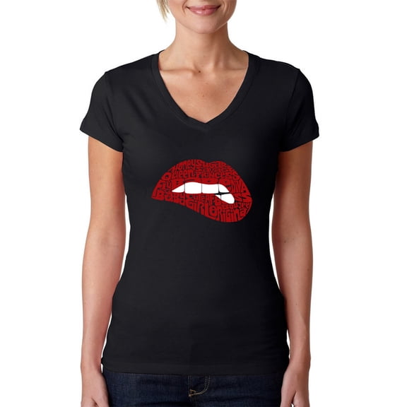 LA Pop Art Women's Word Art V-Neck T-Shirt - Savage Lips