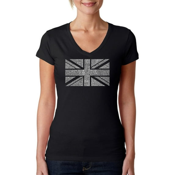 LA Pop Art Women's Word Art V-Neck T-Shirt - UNION JACK