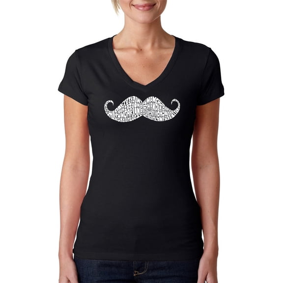 LA Pop Art Women's Word Art V-Neck T-Shirt - WAYS TO STYLE A MOUSTACHE