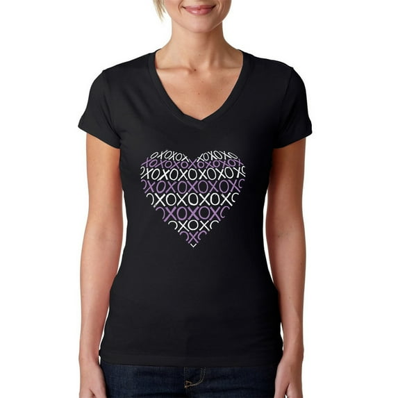 LA Pop Art Women's Word Art V-Neck T-Shirt - XOXO Heart