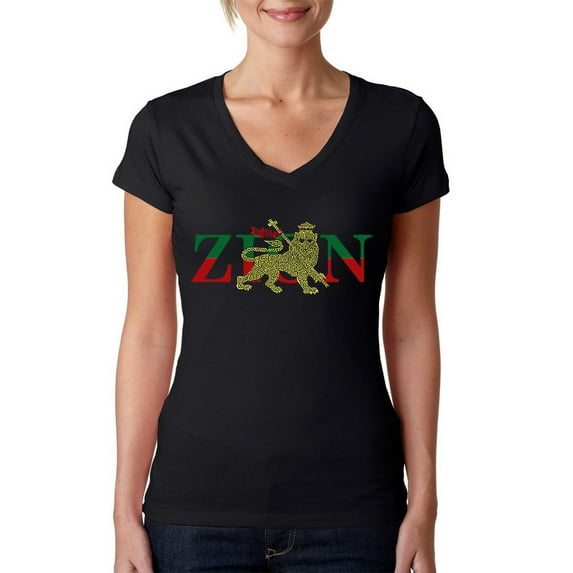 LA Pop Art Women's Word Art V-Neck T-Shirt - Zion - One Love