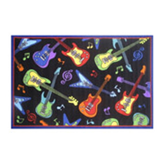 Fun Time Nylon 51"x78" Guitars Area Rug in Multi-Color