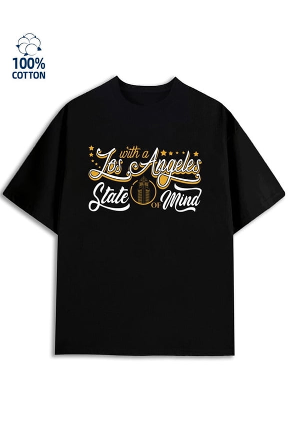 Greenink LA State of Mind men's Los Angeles 180G 100% Cotton black graphics cut Original Unisex Shirt Crewneck tshirts Retro Unisex Shirt Graphic Tee tshirts Basic Unisex Shirt Printed tshirts